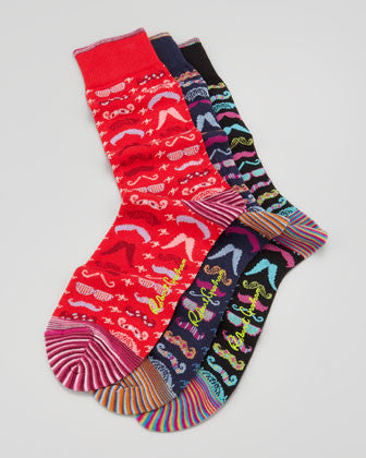 Ricco Mustache Print Socks 3 Pack